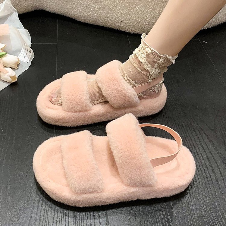 2022 autumn/winter new sandals for women with thick soles outdoor fur slide slippers