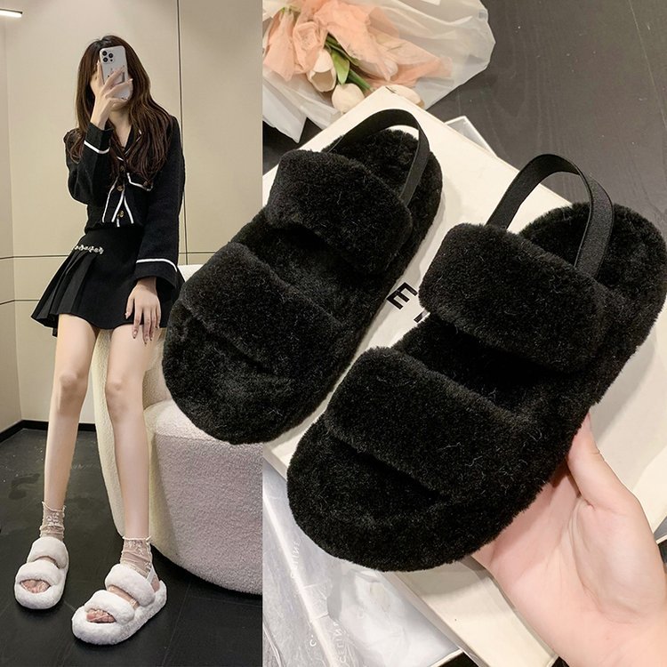 2022 autumn/winter new sandals for women with thick soles outdoor fur slide slippers