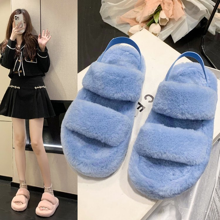 2022 autumn/winter new sandals for women with thick soles outdoor fur slide slippers