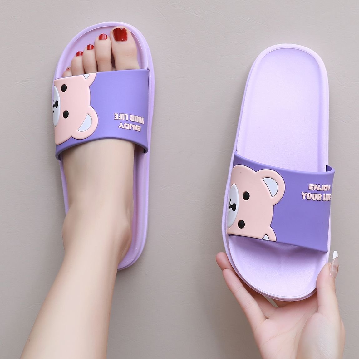 New Summer Cute Cartoon Non-Slip Odor-Resistant Beach Sandals Slides Slippers for Couples Home Bath