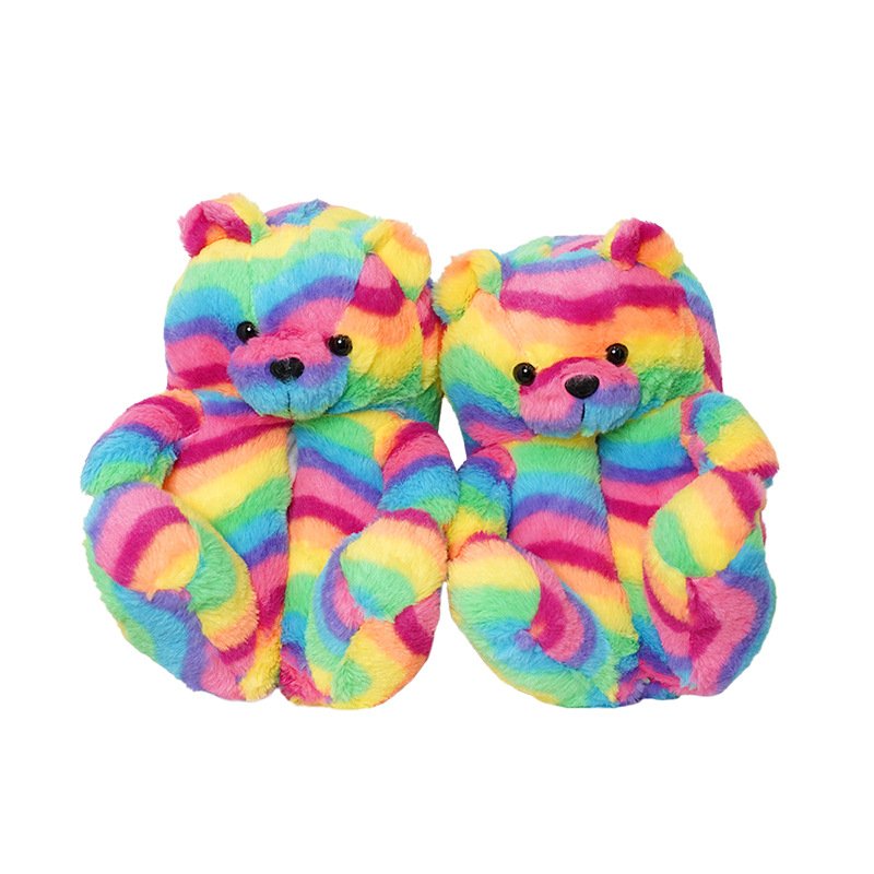 Wholesale fuzzy Teddy bear slippers Plush New Style Slippers House Teddy Bear Slippers for Women Girls