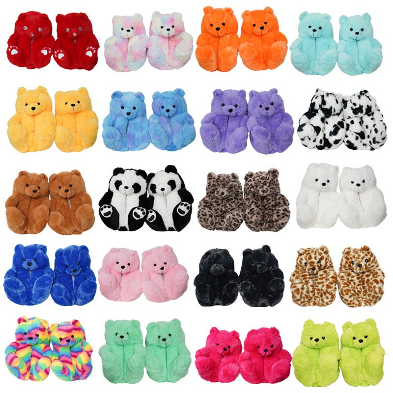 Wholesale fuzzy Teddy bear slippers Plush New Style Slippers House Teddy Bear Slippers for Women Girls