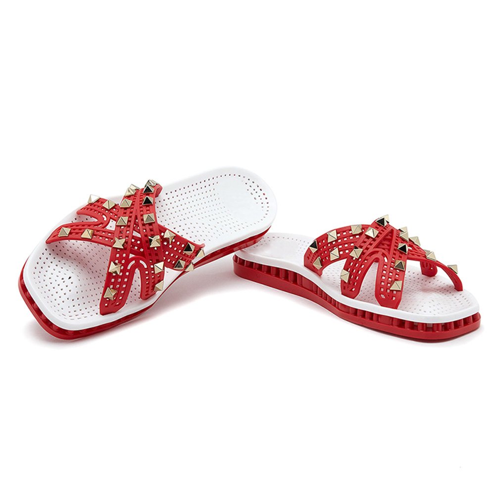 Custom Luxury Ladies Footwear Mixed Color Rivet Flat Sandals Summer Outdoor Hollow Out Design Fashion Women Slide Slippers