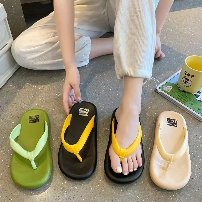 Simple Solid Color Comfortable Slippers Flip Flop Women Summer Casual Non-Slip Couple Flip Flops Breathable Beach
