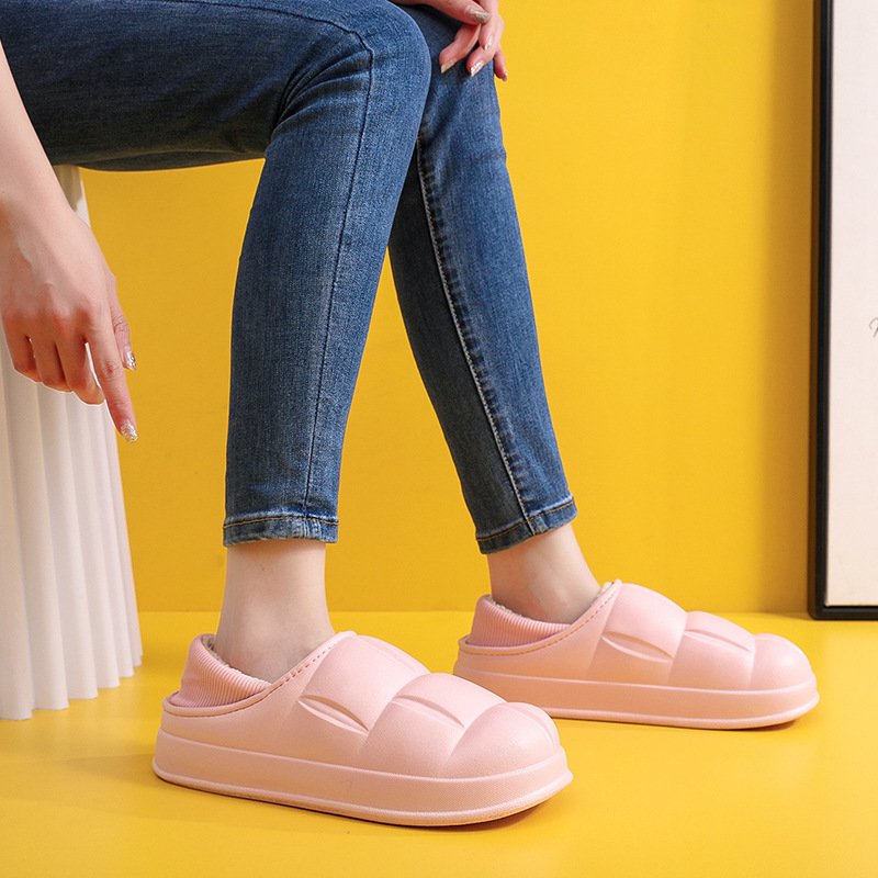 Fashion Bedroom Slippers Thick Bottom Fur Hotel Fluffy Slip Warm Slides House Indoor Solid Color Slides Fluffy Cotton Slippers