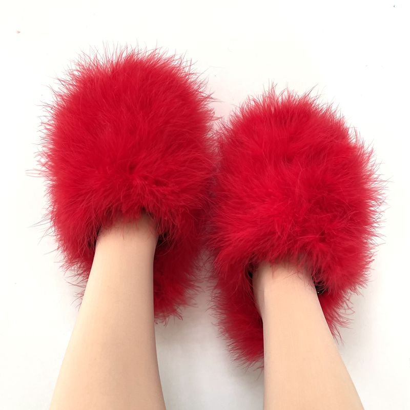 2024 fashion slippers New designer luxury ostrich feather comfortable indoor hair fur slides slippers for women