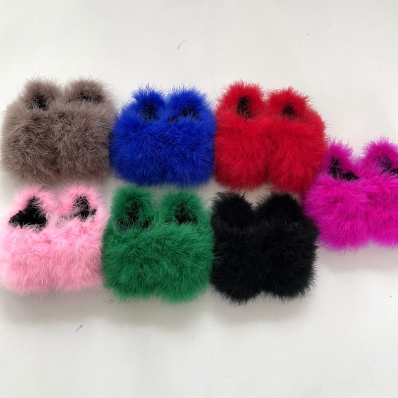 2024 fashion slippers New designer luxury ostrich feather comfortable indoor hair fur slides slippers for women