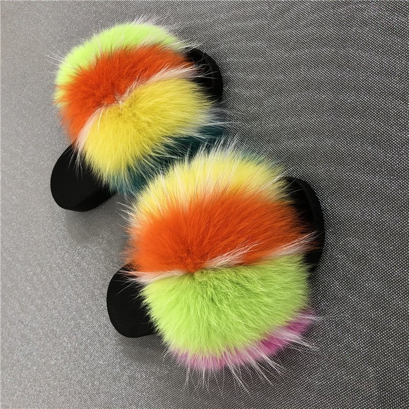 2024 New Design Luxury Real Fox Fur Slides Slippers for women