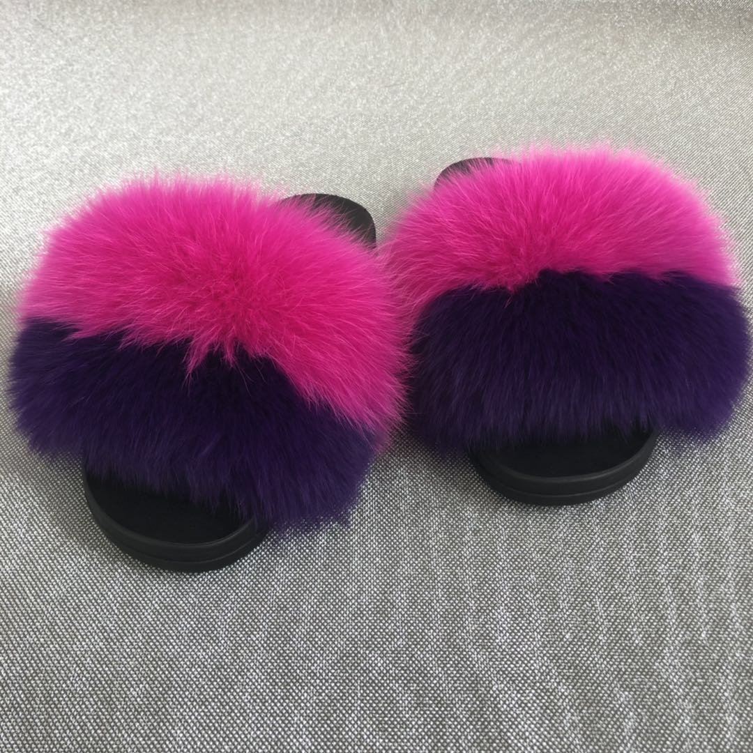 2024 New Design Luxury Real Fox Fur Slides Slippers for women