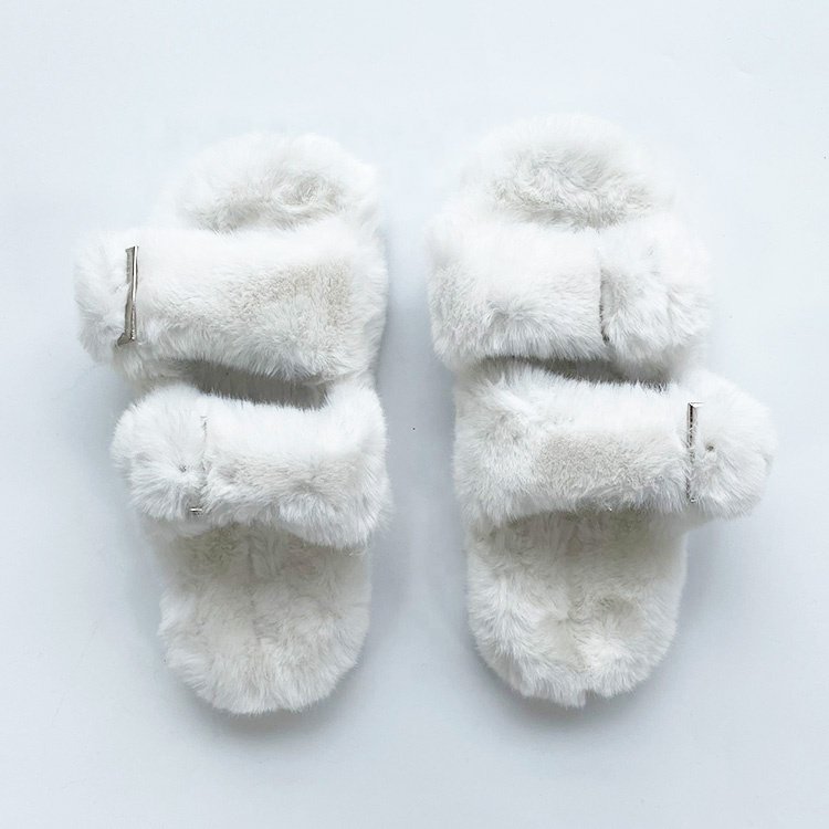 Hot On sale female footwear wholesale cheap fashion colored black faux fluffy plush animal mink fur slippers for women