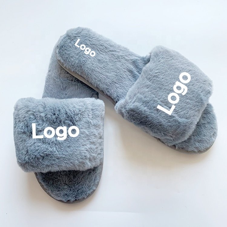 Popular Spring Open Toe One Strap House Ladies' Slides Slippers Fashion Indoor Plush Faux Fur Home Slippers for Ladies