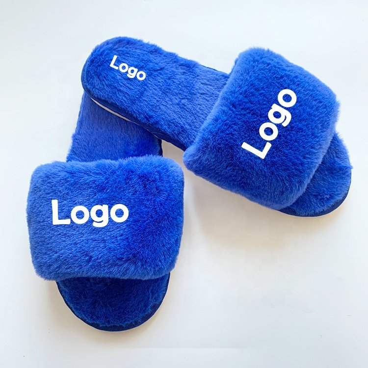 Popular Spring Open Toe One Strap House Ladies' Slides Slippers Fashion Indoor Plush Faux Fur Home Slippers for Ladies