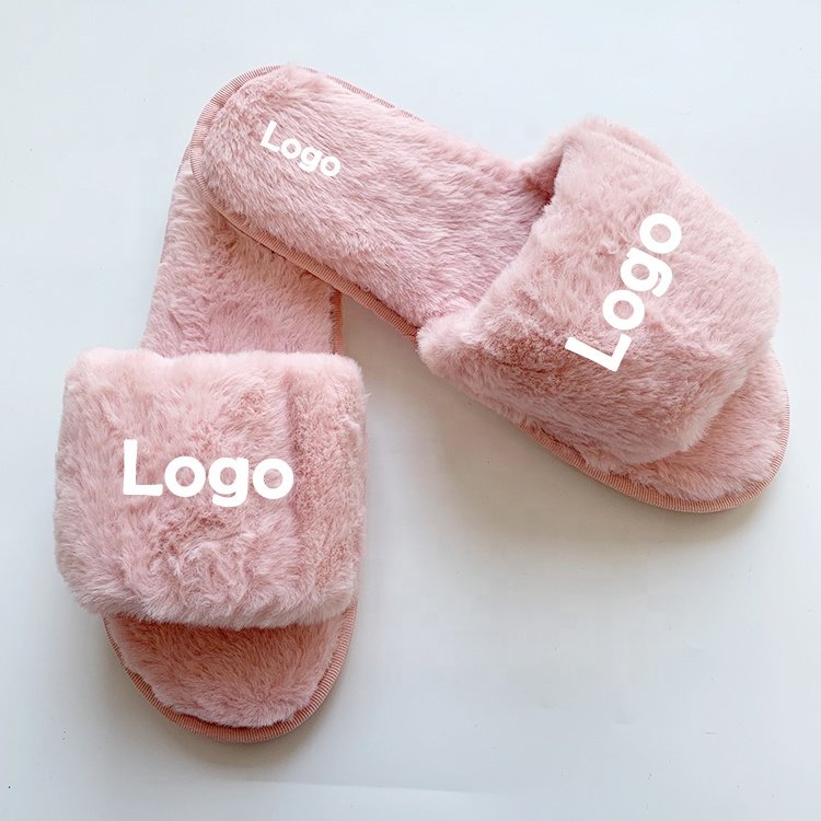 Popular Spring Open Toe One Strap House Ladies' Slides Slippers Fashion Indoor Plush Faux Fur Home Slippers for Ladies