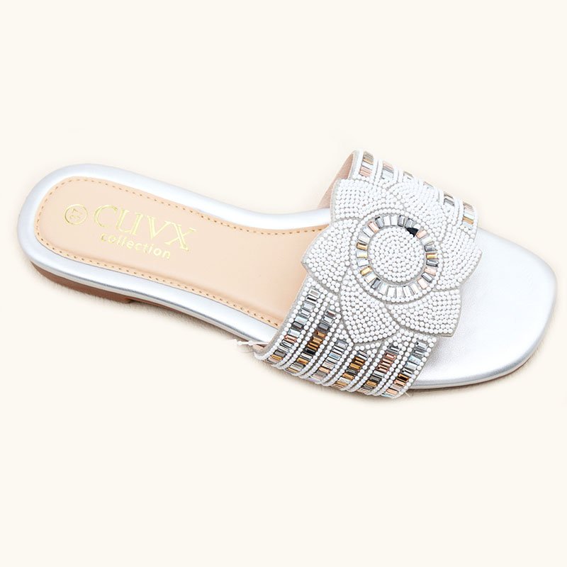 2024 Fashion design diamond decorative women's casual slippers open toe flat shoes non-slip wear-resistant handmade shoes