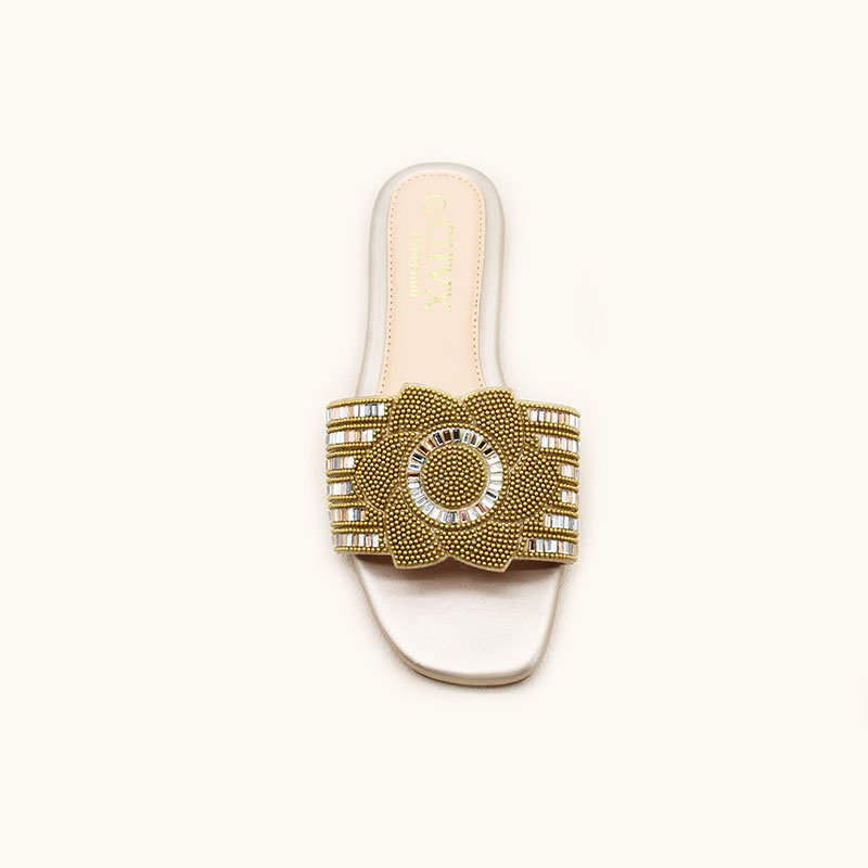2024 Fashion design diamond decorative women's casual slippers open toe flat shoes non-slip wear-resistant handmade shoes