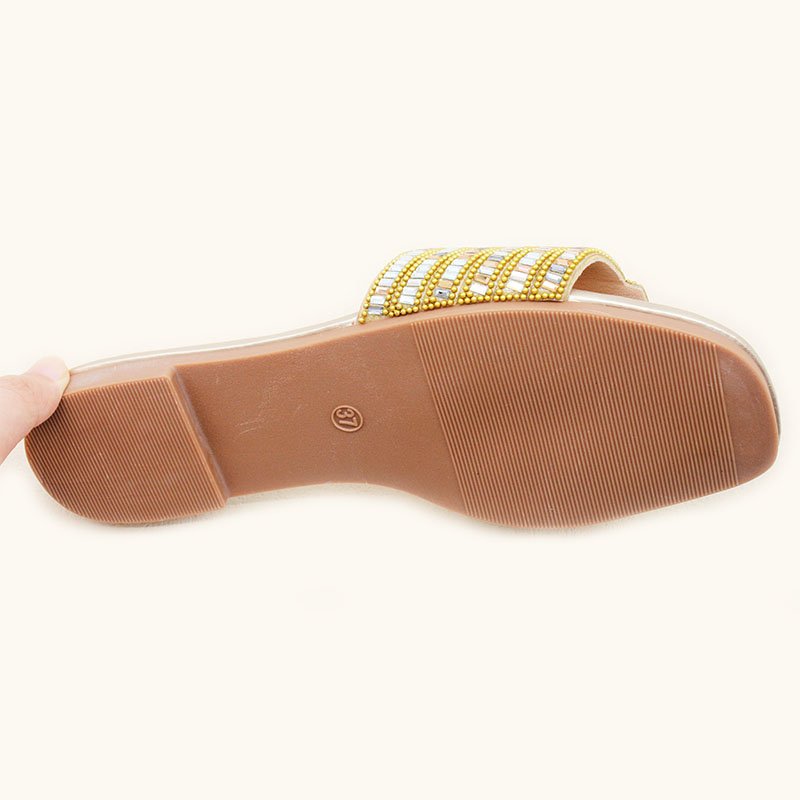 2024 Fashion design diamond decorative women's casual slippers open toe flat shoes non-slip wear-resistant handmade shoes