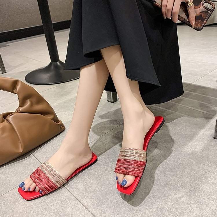 New Arrivals Square Toe Gradient Single Strap Women's Slippers Ladies Shoes Girls Flat Sandals