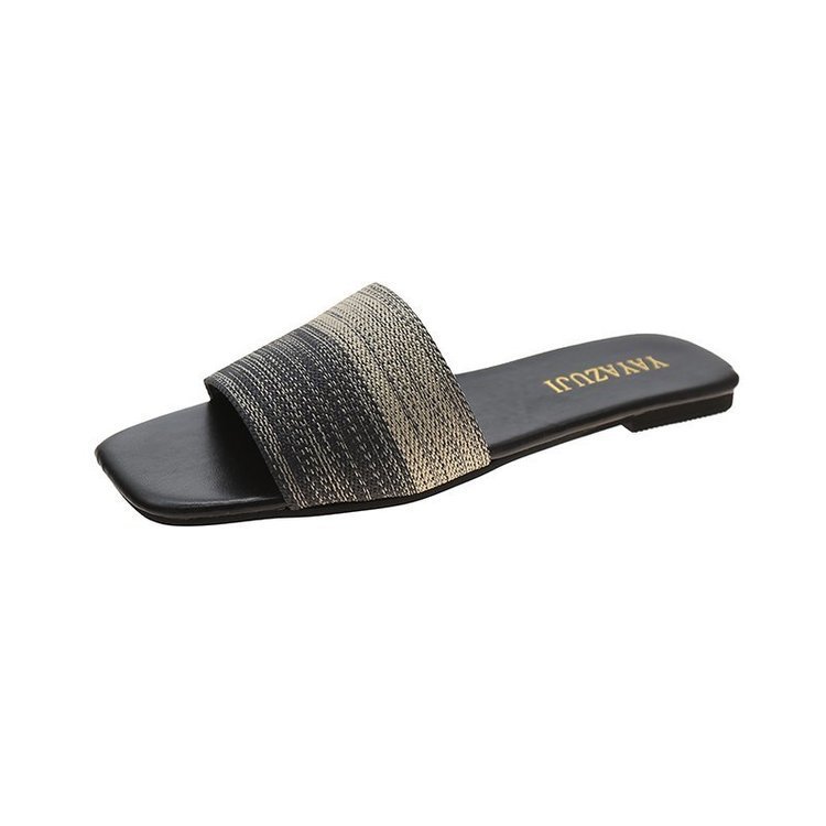 New Arrivals Square Toe Gradient Single Strap Women's Slippers Ladies Shoes Girls Flat Sandals