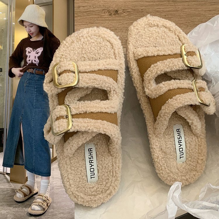 Winter Comfortable Hard-wearing Slip Resistant Home Slippers Open Toe Slip-on Slippers Indoor