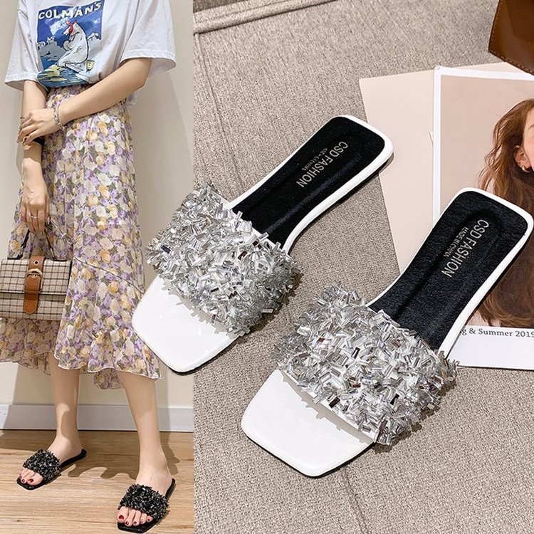 Explosive Models Sandals Femme 2024 Summer Casual Flat Sandals Square Open Toe Comfortable Ladies Slippers For Women And Ladies