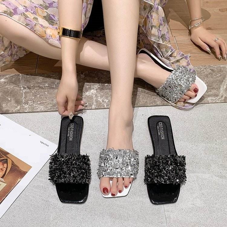Explosive Models Sandals Femme 2024 Summer Casual Flat Sandals Square Open Toe Comfortable Ladies Slippers For Women And Ladies
