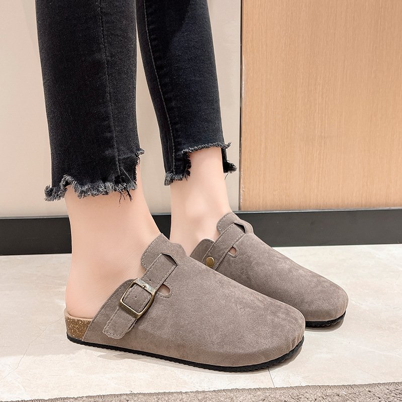 Hot Sale Wholesale Slides Cork Sole Flat Sandals Slippers Large Roman Casual Half Trailer Lazy Shoes Solid Vintage Slippers