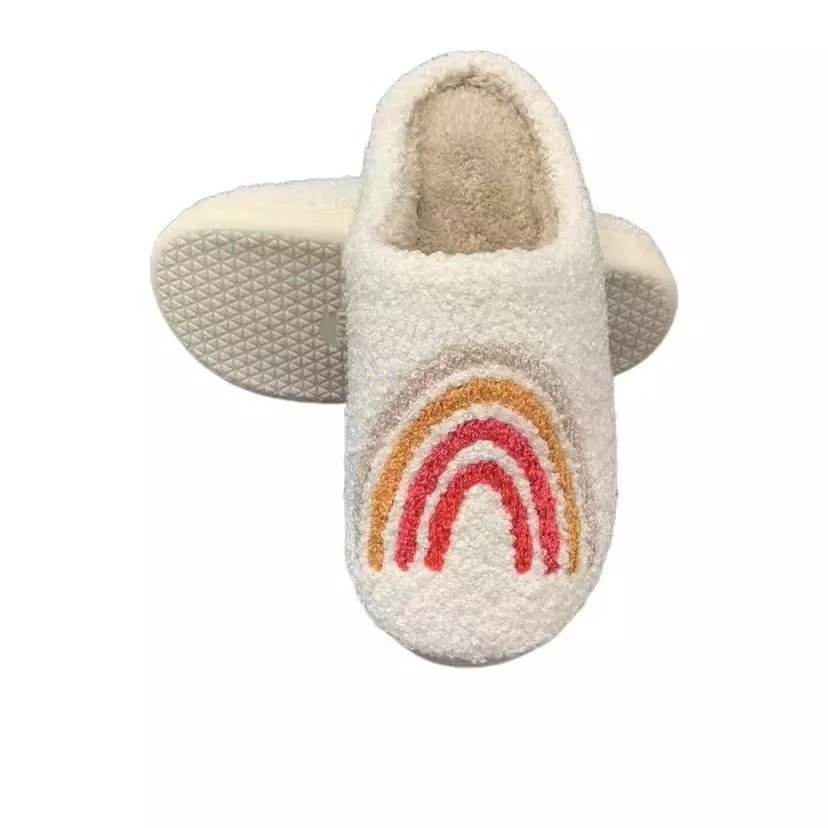 2022 New Color Slides Slippers Rainbow Slipper Winter Indoor Flat Warm Cute Slippers For Adults
