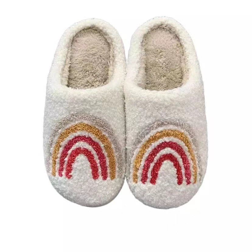 2022 New Color Slides Slippers Rainbow Slipper Winter Indoor Flat Warm Cute Slippers For Adults