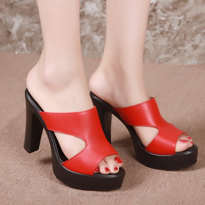 fashion new design Summer big size thick heel Slip On outdoor casual daily slipper pu non slip ladies sandals and slippers