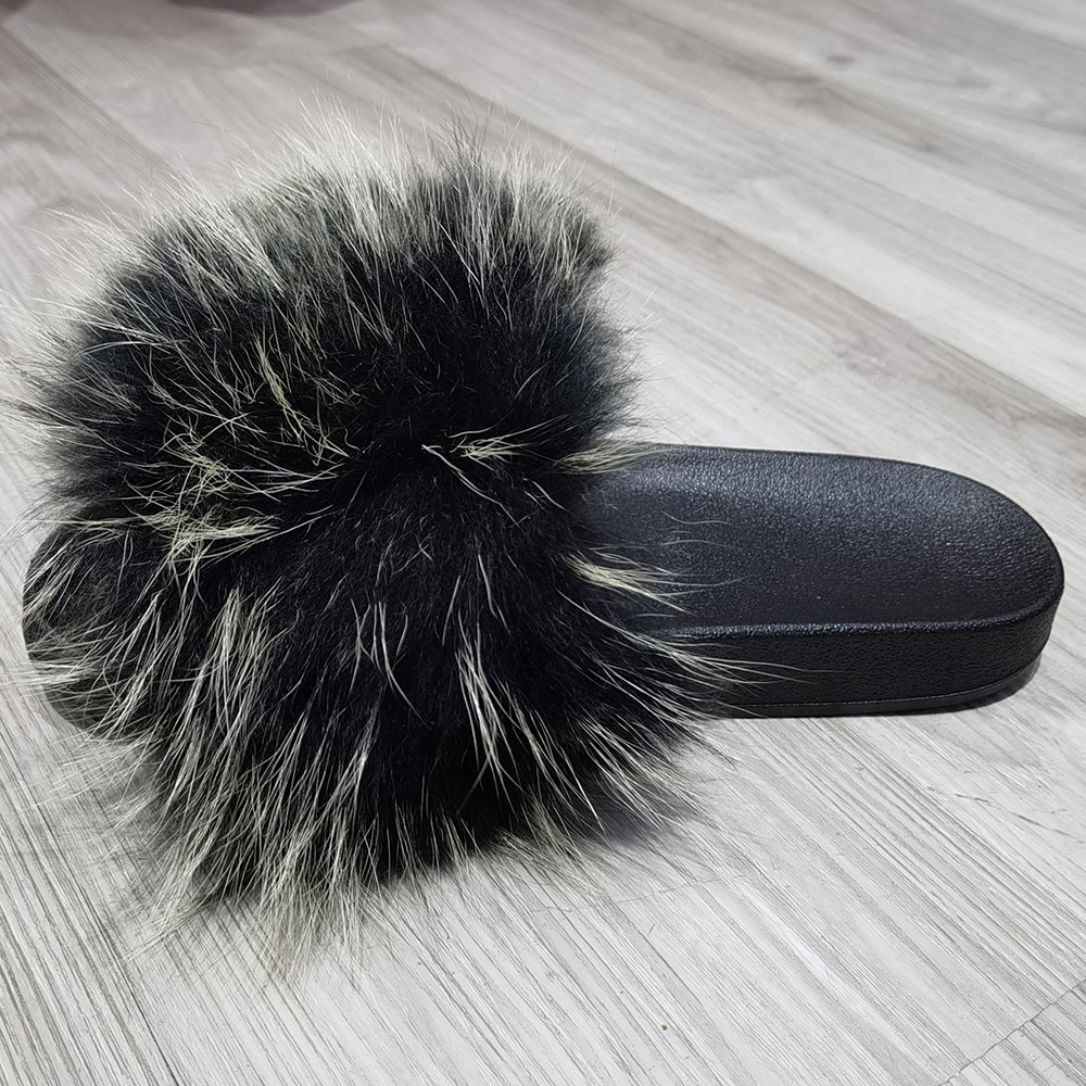 Attractive Design Fox Skin Fur Slippers For Women Sandal Slide Slipper