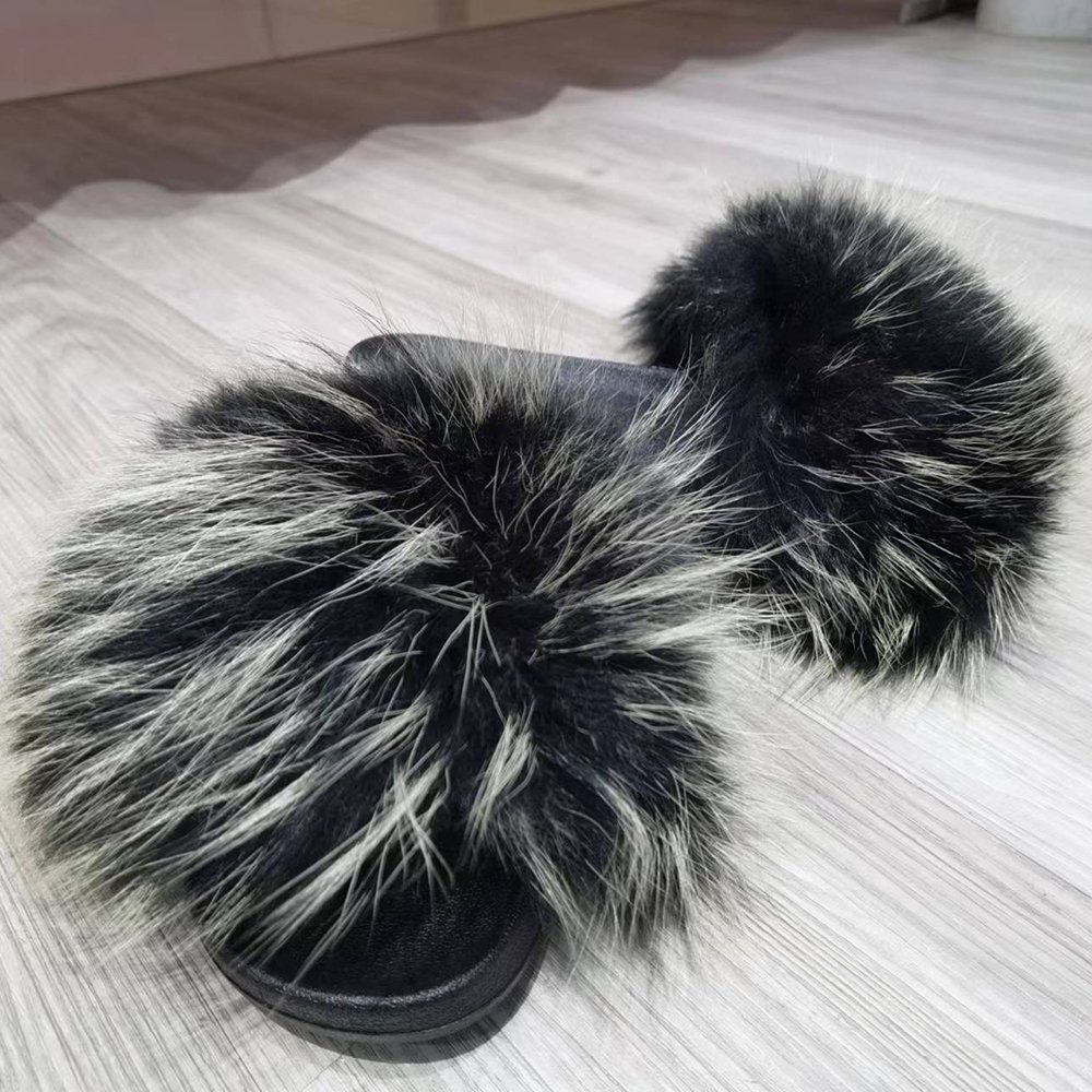 Attractive Design Fox Skin Fur Slippers For Women Sandal Slide Slipper