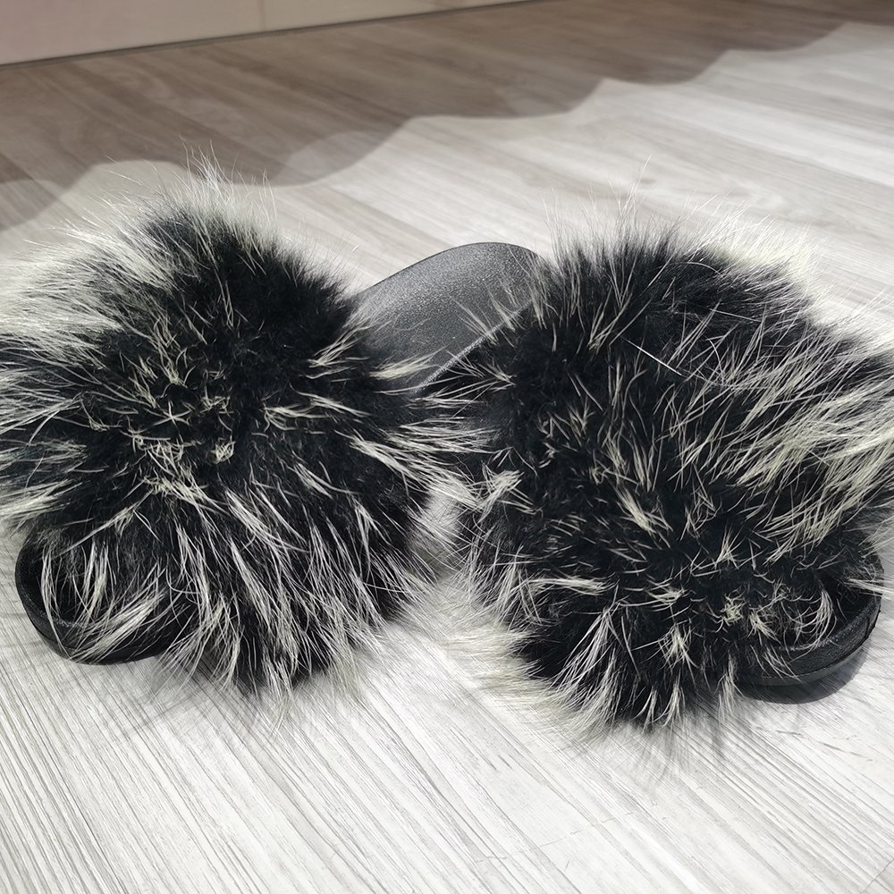 Attractive Design Fox Skin Fur Slippers For Women Sandal Slide Slipper