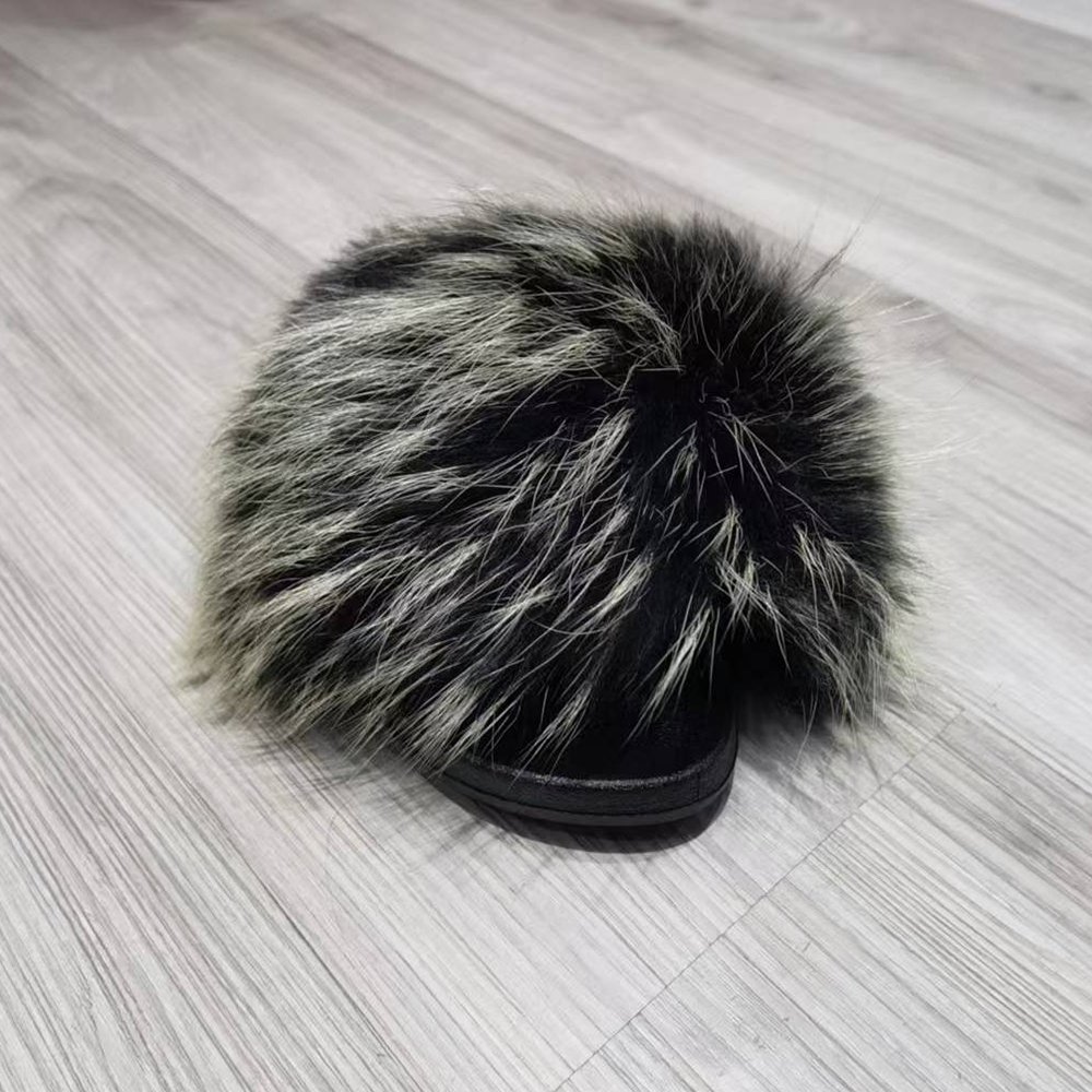 Attractive Design Fox Skin Fur Slippers For Women Sandal Slide Slipper