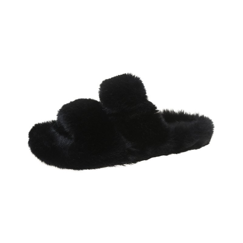 Women Open Toe Soft Sweet Home Slippers Indoor Fur Warm Winter Flat Home Furry Shoes