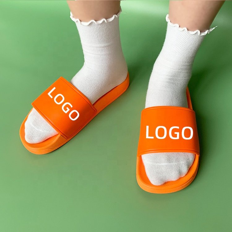 High Quality Soft Outsole Flat PVC Sole Slides Slippers Sandals for ladies Custom Slippers Embossed Logo Footwear