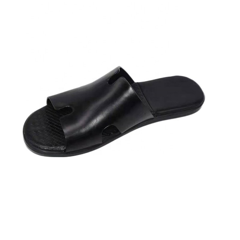 2022 high end black men indoor bedroom slippers custom logo PU men Slides Slippers