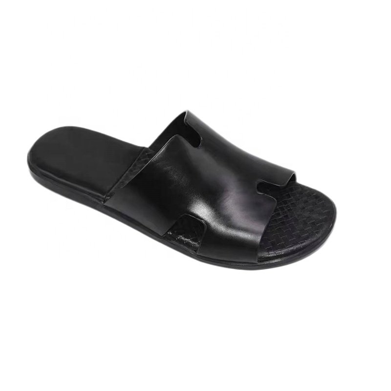 2022 high end black men indoor bedroom slippers custom logo PU men Slides Slippers