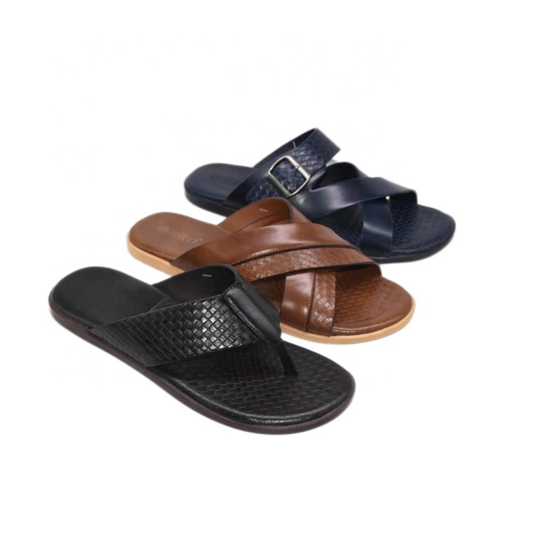 2022 high end black men indoor bedroom slippers custom logo PU men Slides Slippers