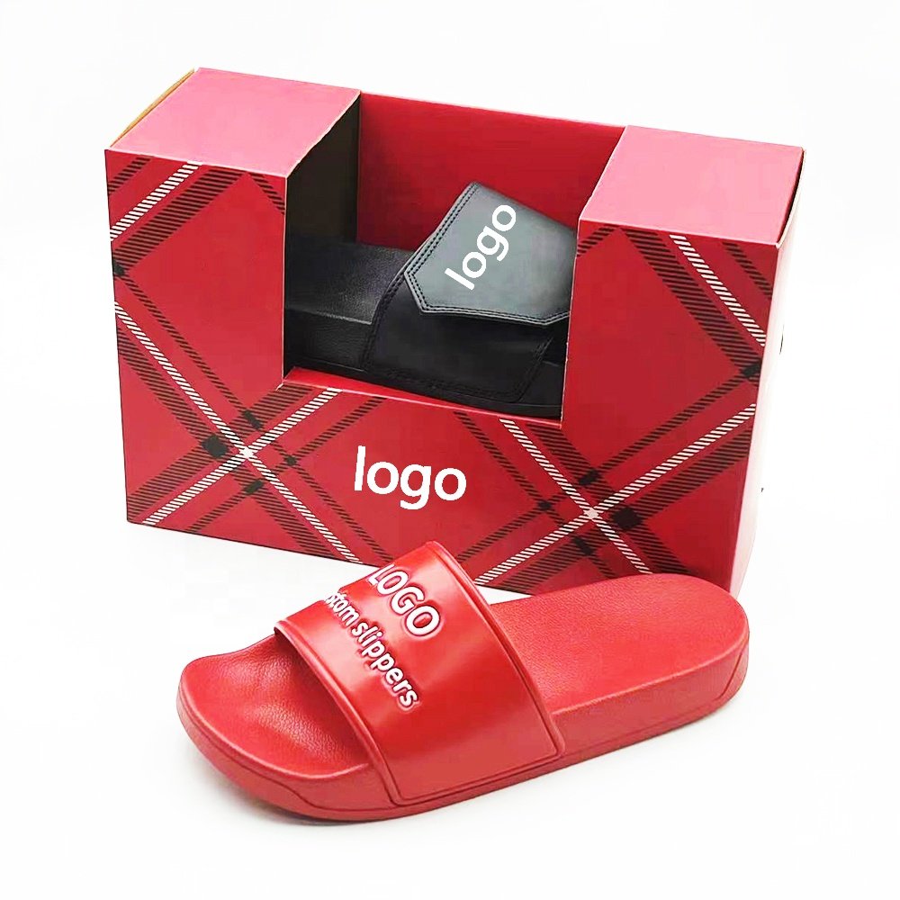 Slide For Man Indoor Pvc Sandals Custom Logo Print Men Embossed Slide Rubber color Slide Slipper Design Supplier Chinelo