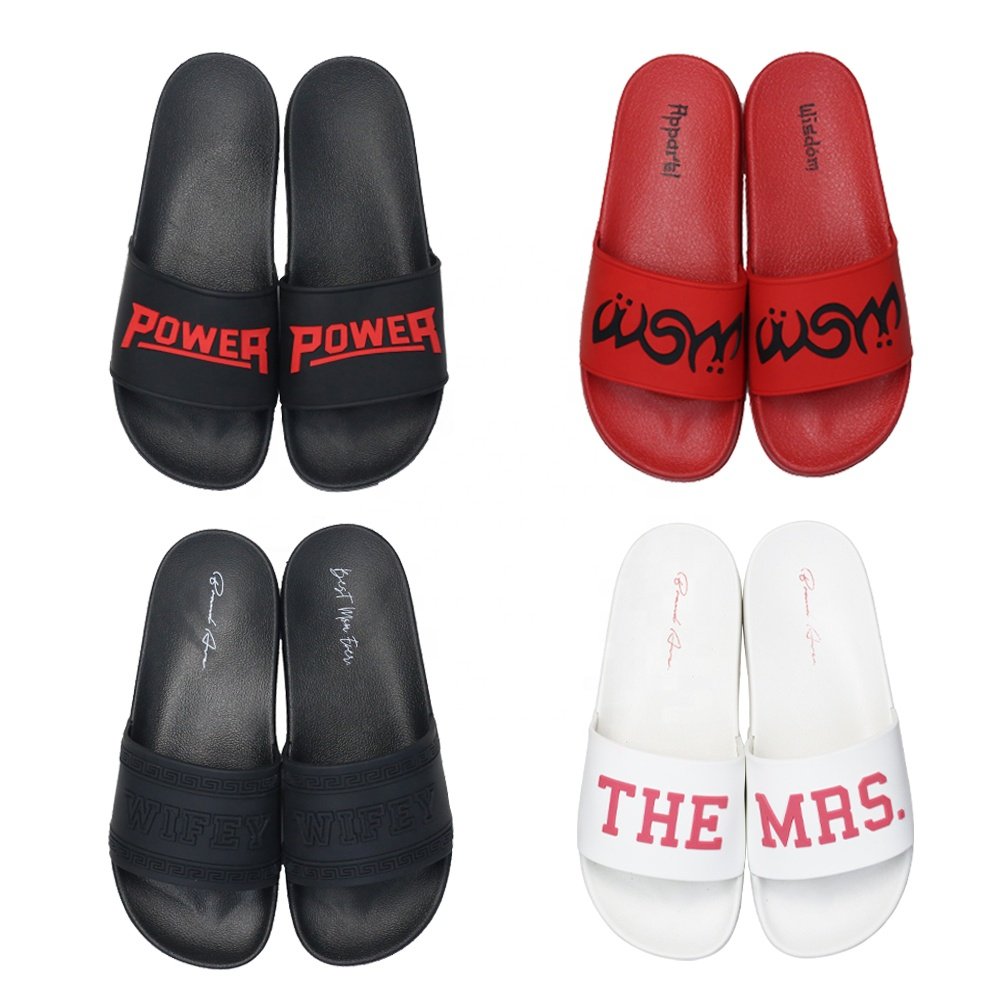 Slide For Man Indoor Pvc Sandals Custom Logo Print Men Embossed Slide Rubber color Slide Slipper Design Supplier Chinelo