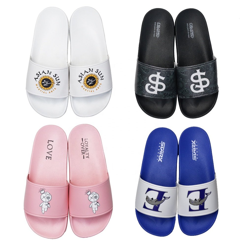 Slide For Man Indoor Pvc Sandals Custom Logo Print Men Embossed Slide Rubber color Slide Slipper Design Supplier Chinelo