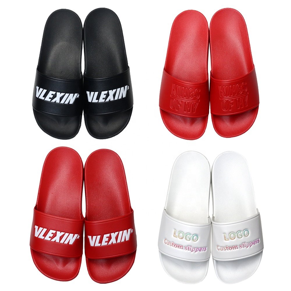 Slide For Man Indoor Pvc Sandals Custom Logo Print Men Embossed Slide Rubber color Slide Slipper Design Supplier Chinelo