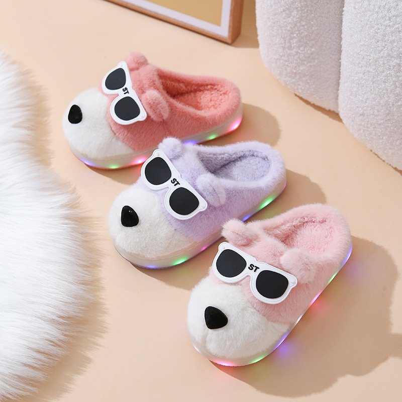 LED Light Halloween Christmas Cute Cartoon Animal Milk Cow Slippers for Women Plush Fuzzy Slides Slippers Winter Home Slippers