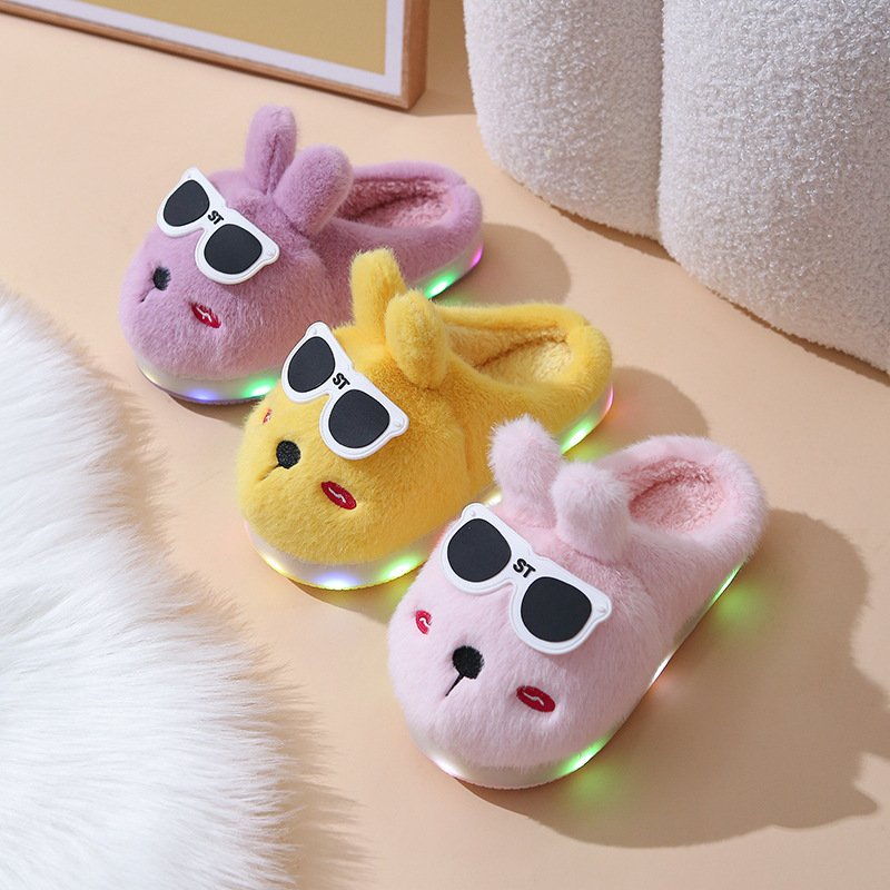 LED Light Halloween Christmas Cute Cartoon Animal Milk Cow Slippers for Women Plush Fuzzy Slides Slippers Winter Home Slippers