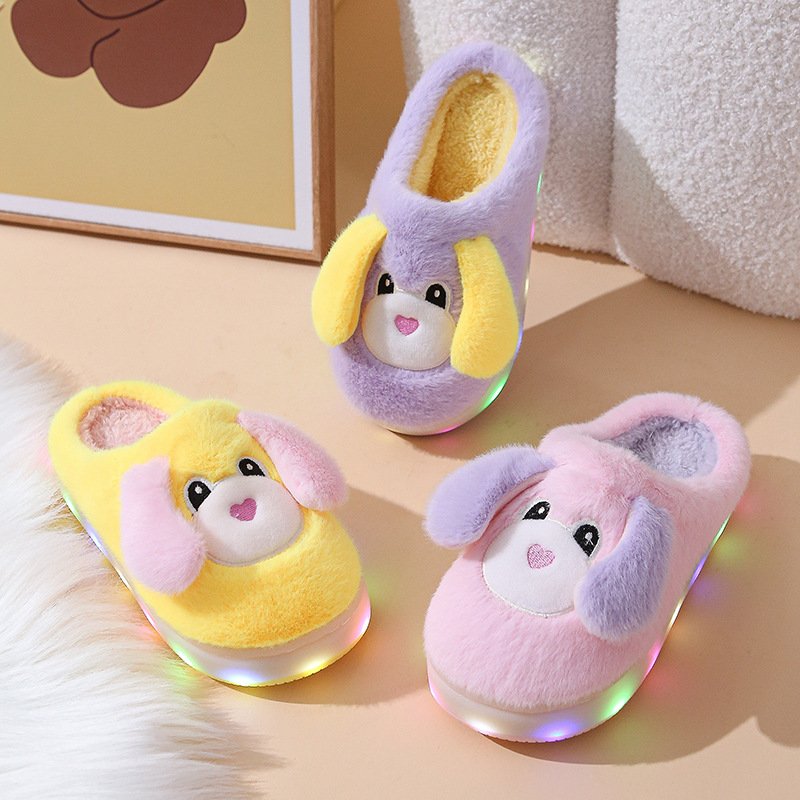 LED Light Halloween Christmas Cute Cartoon Animal Milk Cow Slippers for Women Plush Fuzzy Slides Slippers Winter Home Slippers