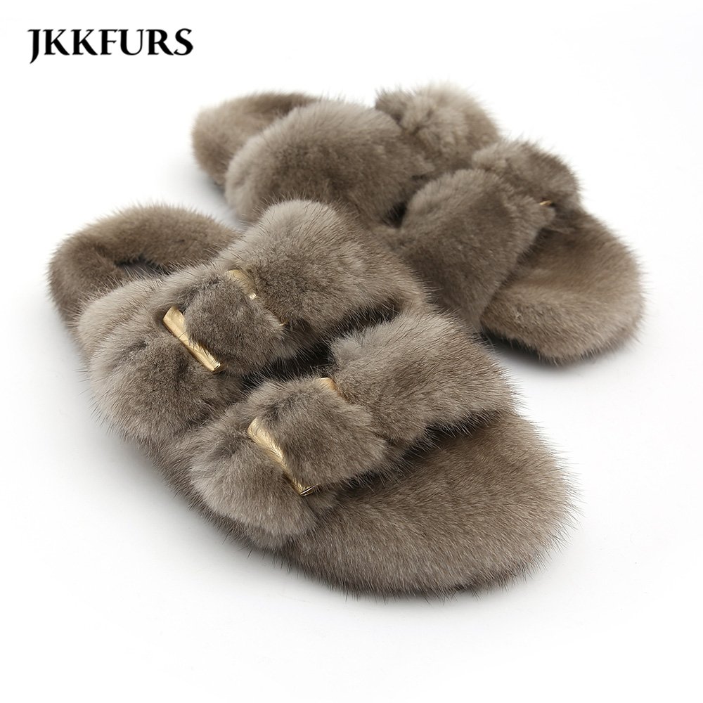 2021 New Arrival Ladies Luxury Slippers Real Mink Fur Slides Slippers for Women