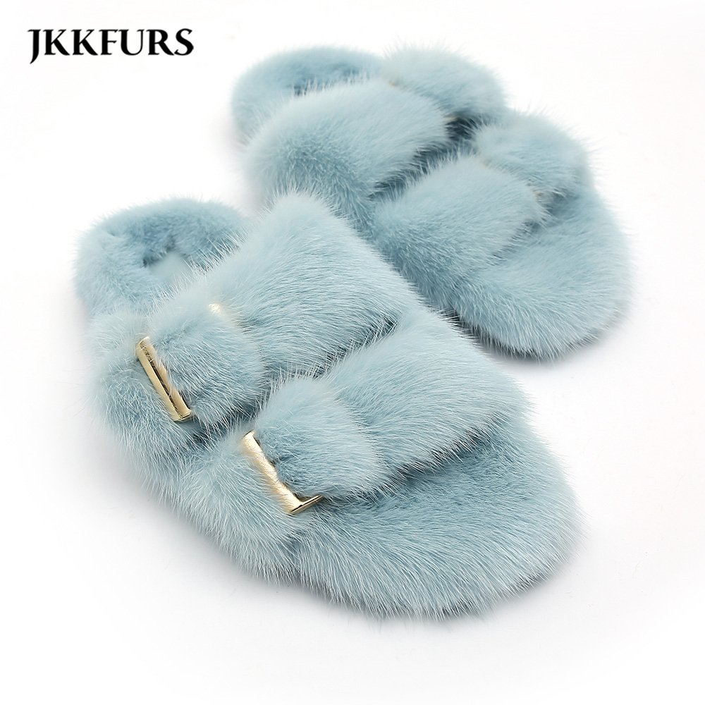 2021 New Arrival Ladies Luxury Slippers Real Mink Fur Slides Slippers for Women