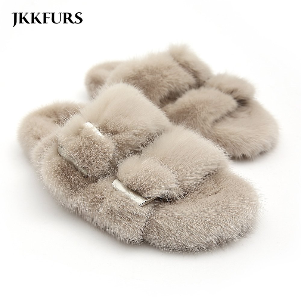2021 New Arrival Ladies Luxury Slippers Real Mink Fur Slides Slippers for Women