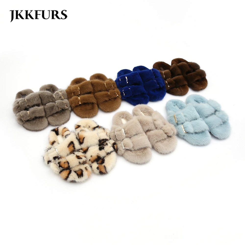 2021 New Arrival Ladies Luxury Slippers Real Mink Fur Slides Slippers for Women