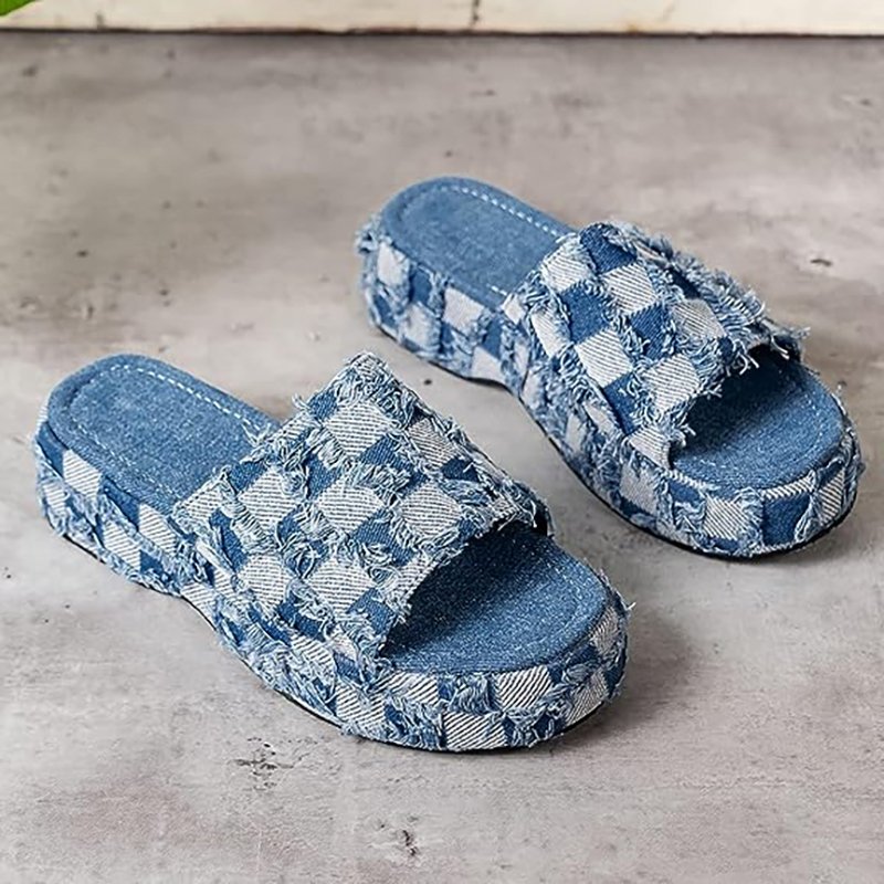 Women's Denim Sandals Platform Slides Casual Summer Slippers